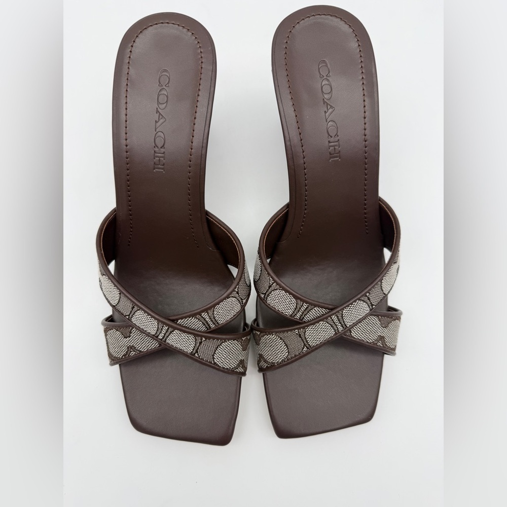 Coach Wedge Sandal In Signature Jacquard Oak Maple - Picture 2 of 12
